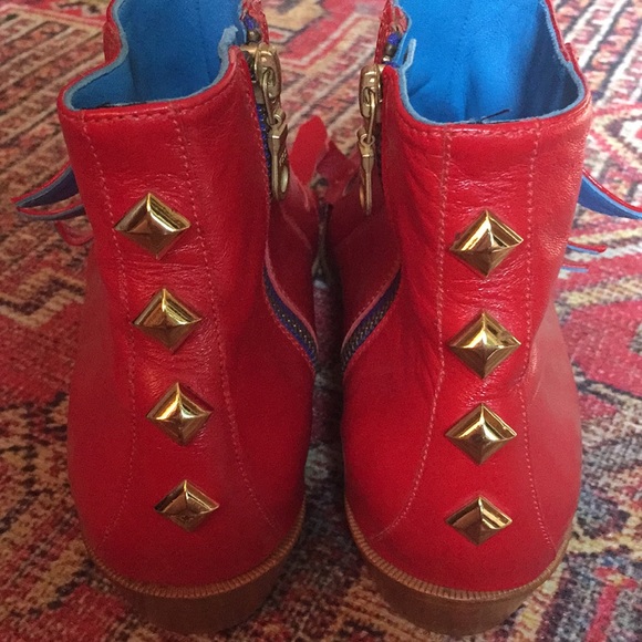 SOLD Modern Vice Jett Boots studded buckle pointed toe moto boot red leather - Picture 3 of 6